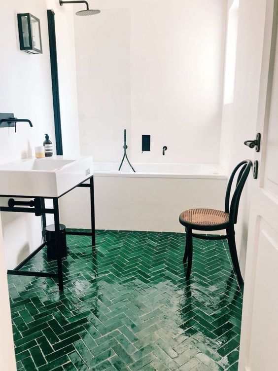 badkamer ideeën groene vloer