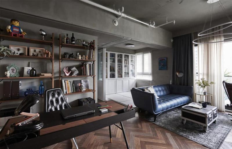 HAO Design heeft deze chique industriële woonkamer ingericht, met een perfecte mix van hout, beton, leer en staal.