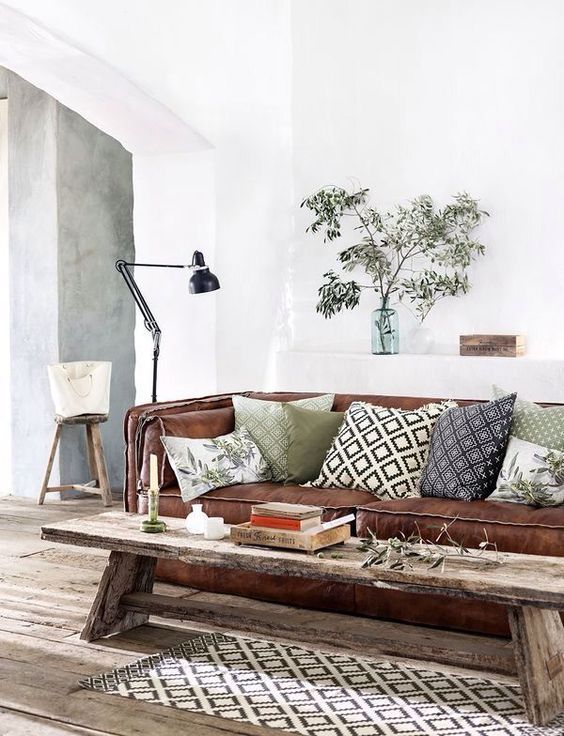 Cognac leren bank