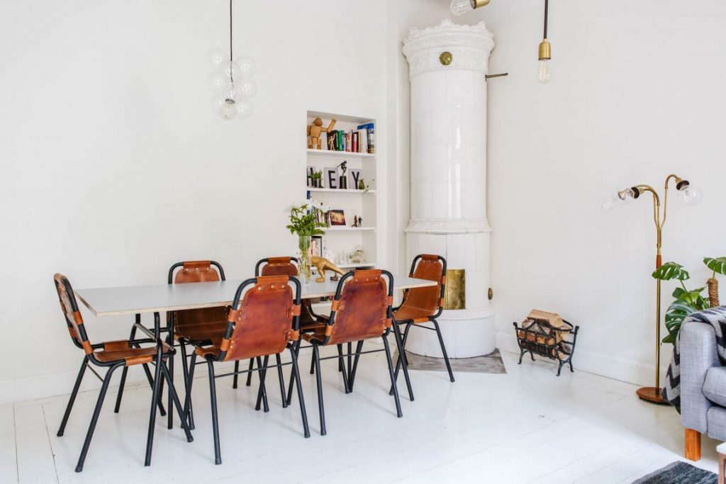 Cognac leren eetkamerstoelen