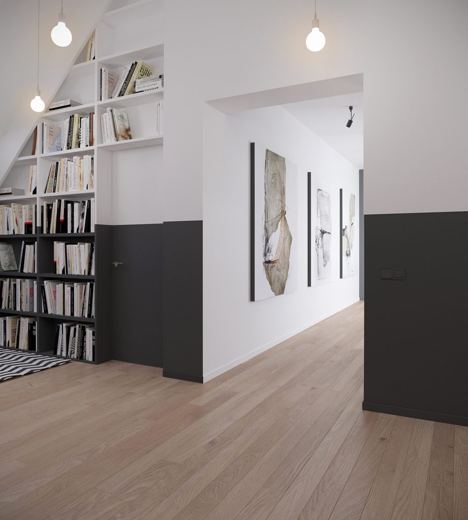 In dit interieur is er gekozen voor een strakke lijn, waarmee zelfs de boekenkast is meegenomen. In dit interieur is er gekozen voor een strakke lijn, waarmee zelfs de boekenkast is meegenomen.