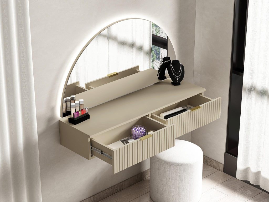 hangende kaptafel met spiegel en verlichting